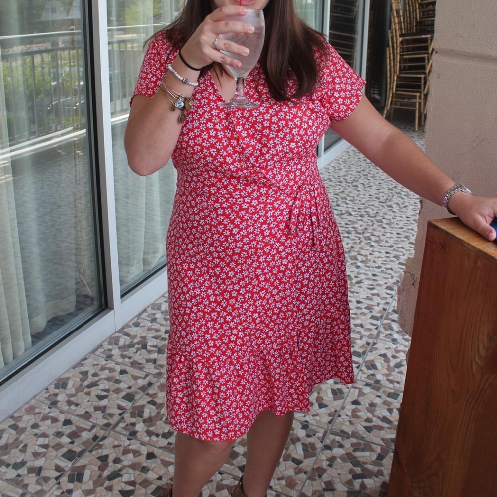 Old Navy Red Floral Wrap Dress